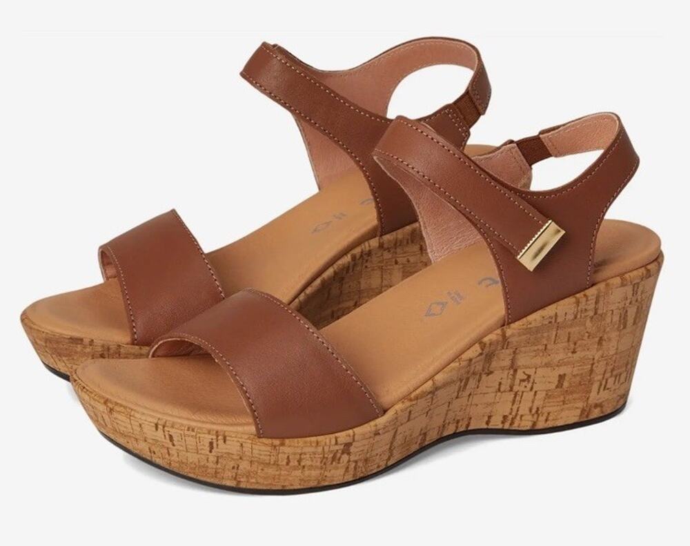NAOT Summer Platform Cork Wedge Sandal Caramel Brown Leather 42/11 Comfort Shoe